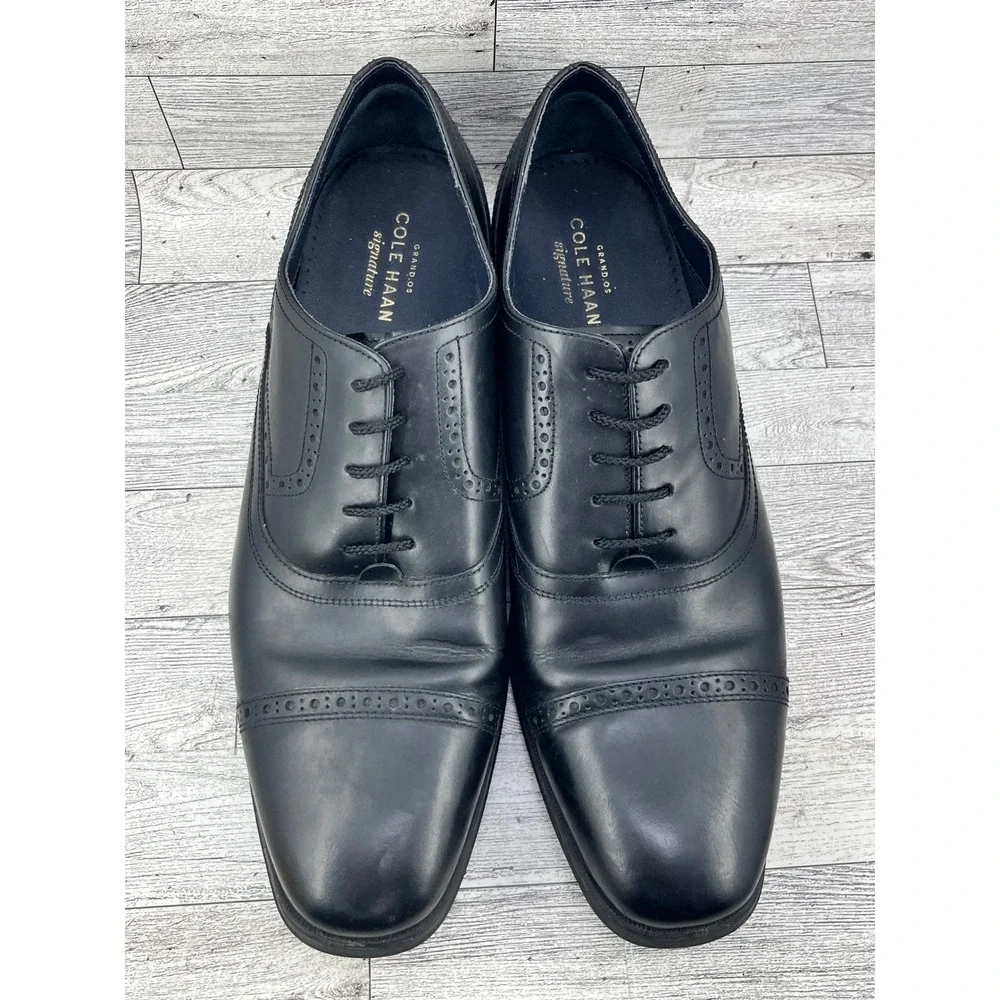 Cole Haan Grand.OS Signature Men Black‎ Leather Cap Toe Brogue Oxford Shoes 12M